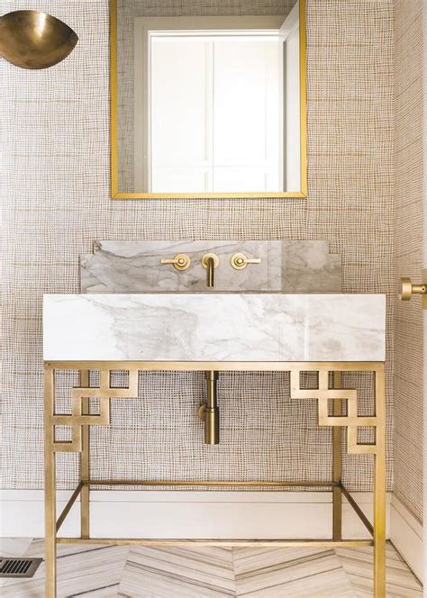 Contemporary Powder Room With Floating Sink Vanity And Gold Bowl Sink