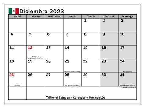 Calendario Diciembre De 2023 Para Imprimir “482ld” Michel Zbinden Mx