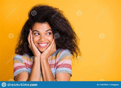 Close Up Portrait Of Her She Nice Attractive Cheerful Cheery Wavy Haired Girl Wearing Striped