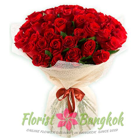 50 Red Roses Bouquet Same Day Delivery Florist Bangkok