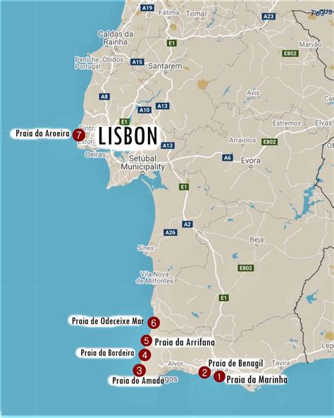 Portugal Praias Mapa Mapa De Portugal Praias Do Sul Da Europa Europa