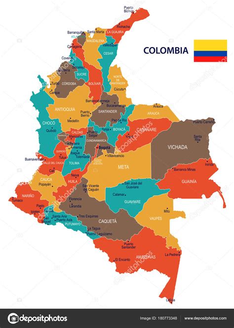 Colombia Map And Flag Detailed Vector Illustration Stock Vector Image