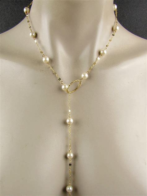 Lariat Adjustable Pearl Necklace Y Necklace Handmade Etsy