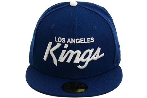New Era 5950 Los Angeles Kings Script Fitted Hat Royal Blue White