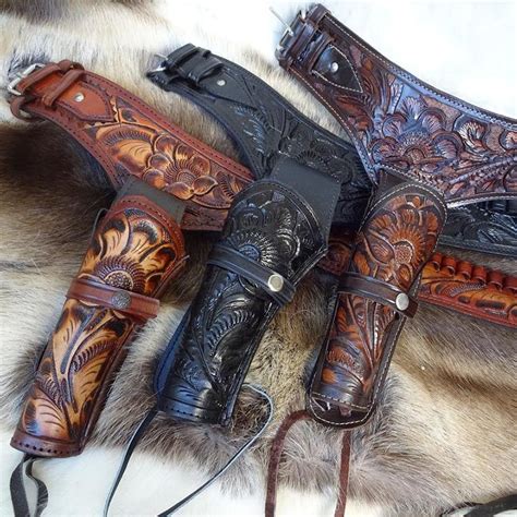 Tooled Leather Double Western Gun Belt And Holster Southern Swords