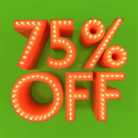 75 Percent Off Sale Offer Discount Orange Green 3d Illustration Stock