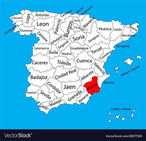 Murcia Map Spain Province Administrative Map Vector Image