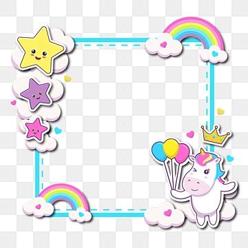 Cute Unicorn With Colorful Balloons Rainbow And Stars White Cloud