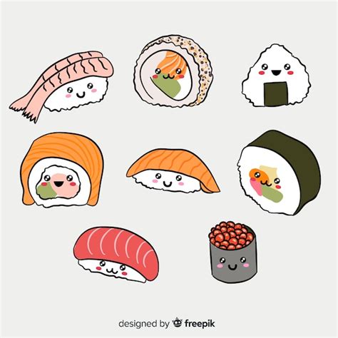 Free Vector Hand Drawn Adorable Sushi Collection