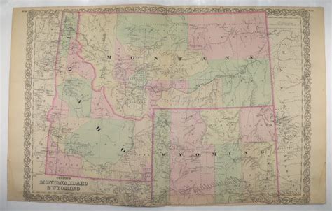 Antique Montana Map Wyoming Map Idaho 1881 Colton Map Etsy Wyoming