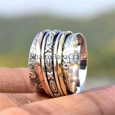 Three Tone Spinner Ring 925 Silver Ring Spinner Meditation Ring