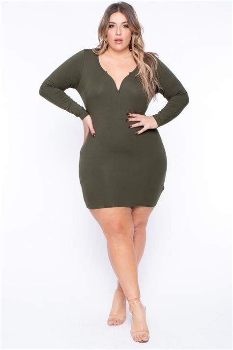 This Plus Size Stretch Knit Dress Features A Plunging V Neckline With