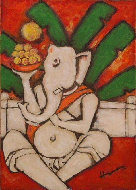 M F Husain Oil Painting On Canvas Of Ganesha