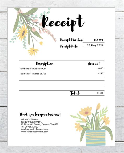 Excited To Share This Item From My Etsy Shop Florist Receipt Template