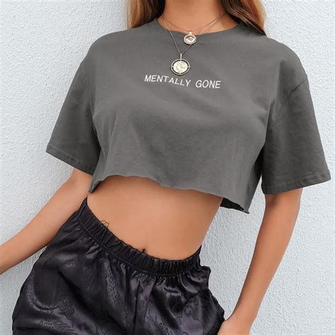 Mentally Gone Crop Top Aesthetic Shirts Crop Top Outfits T Shirt Crop Top