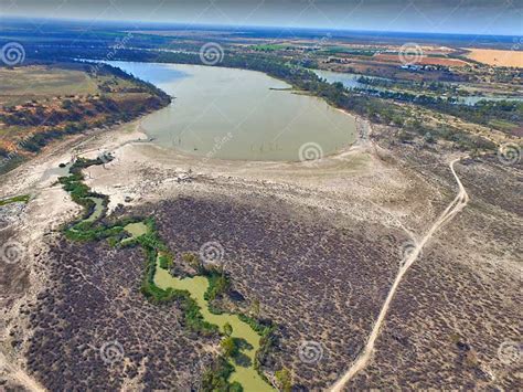 Aerial View Of Drought Affected Wetlands River Murray Stock Photo
