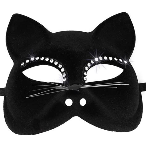Skeleteen Venetian Black Cat Mask Masquerade Costume Half Face Eye