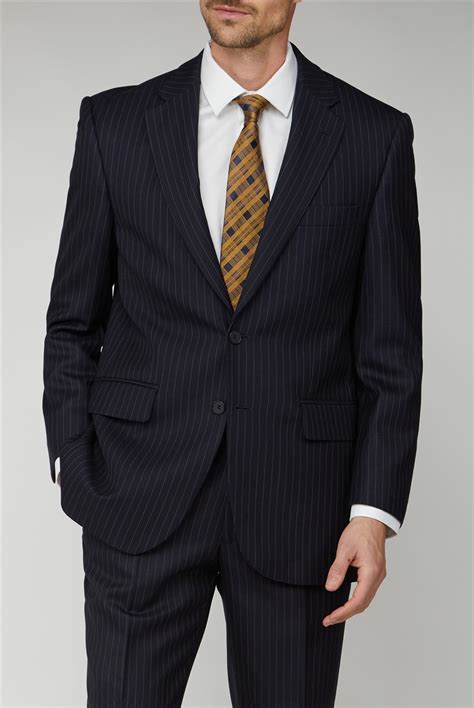 The Label Mens Navy Pinstripe Suit Jacket Suit Direct
