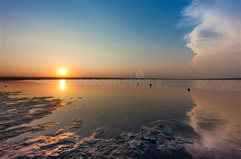 Sunset Over Water Surface Of Salted Sea Bay Stock Photo Image Of