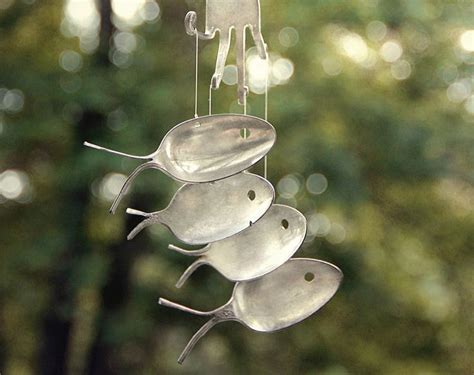 Silver Plated Spoon Fish Wind Chimes Twisted Metals Flatware Art
