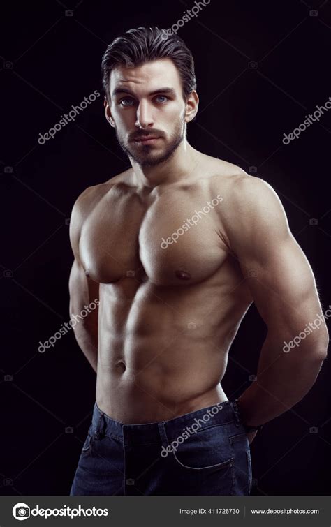 Portrait Athletic Man Naked Torso Black Background Stock Photo By