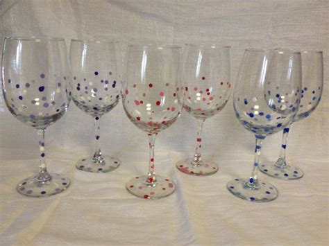 Hand Painted 12oz Wine Glass Confetti Polka Dots On Etsy 8 00 Hand Painted Wine Glasses