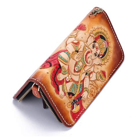 Handmade Leather Ganesha Mens Chain Biker Wallet Cool Leather Wallet W