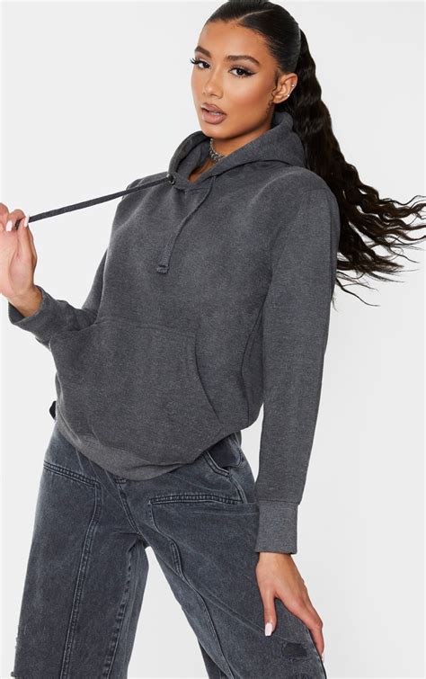Basic Charcoal Grey Hoodie Tops Prettylittlething