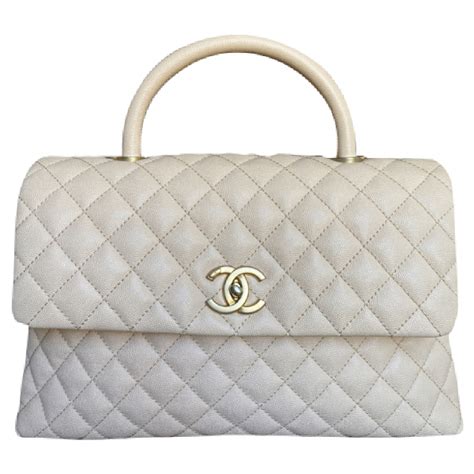 Pre Owned Chanel Coco Handle Beige Leather Handbag Modesens