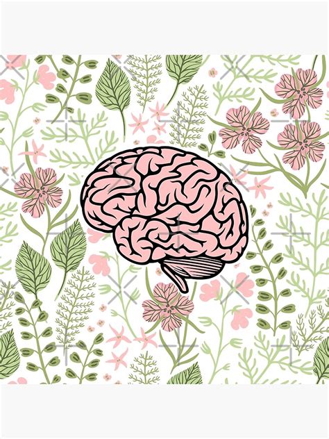 Póster Paquete Cerebro Flores Rosadas Neurociencia Salud Mental