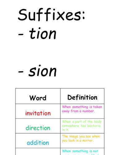 Suffixes Tion And Sion Teaching Resources Spelling Words
