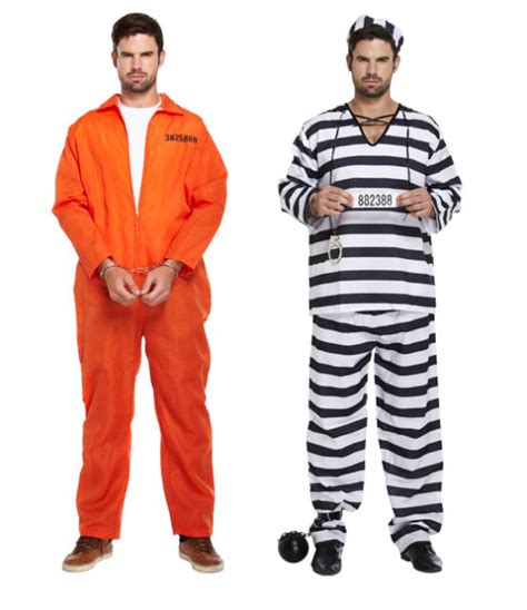 Mens Prisoner Convict Costume Halloween Fancy Dress Stag Party Overall