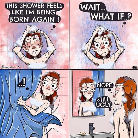 A Comic Strip With An Image Of A Woman Taking A Shower And The Caption