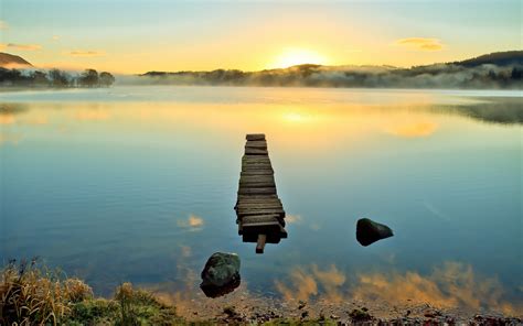 Water Sunrise Sun Scenic Reflection Nature Mist Landscape Lake