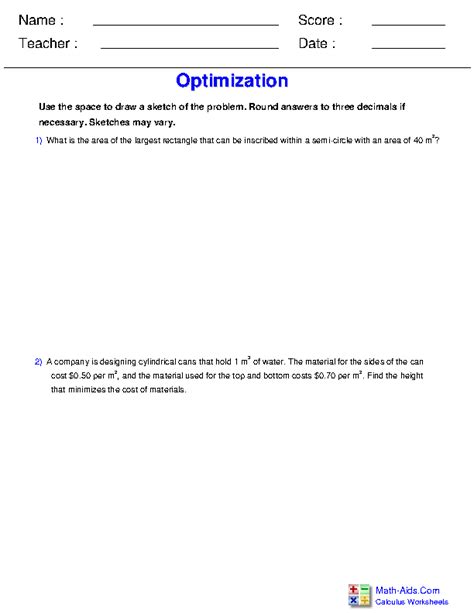 All worksheets are pdf documents with the answers on the 2nd page. Calculus Worksheets | Differentiation Applications for ...