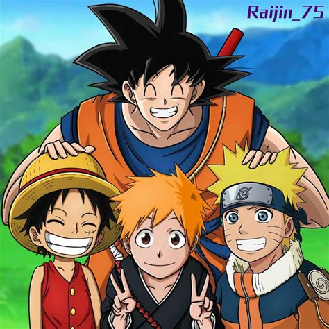 Goku With Luffy Ichigo And Naruto All Anime Characters Anime Anime