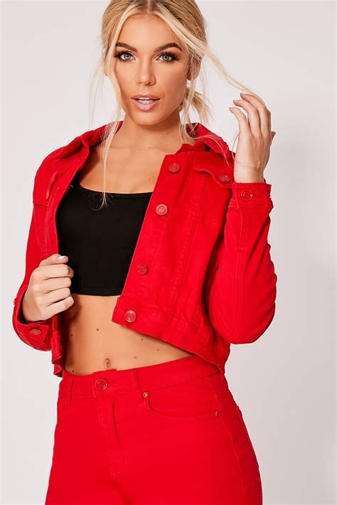 nairni red cropped denim jacket in the style australia