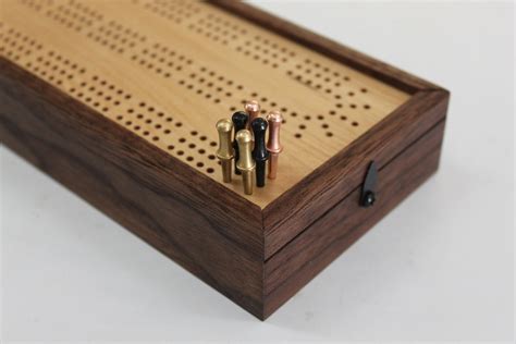 Cribbage Board With Card And Peg Storage American Walnut And Etsy