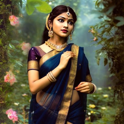 Premium Photo Beautiful Indian Teenage Female Model In Saree Generative Ai