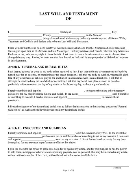 Last Will And Testament Free Template Nc