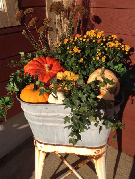 Fall Planting In An Old Washtub Fall Outdoor Decor Fall Front Porch