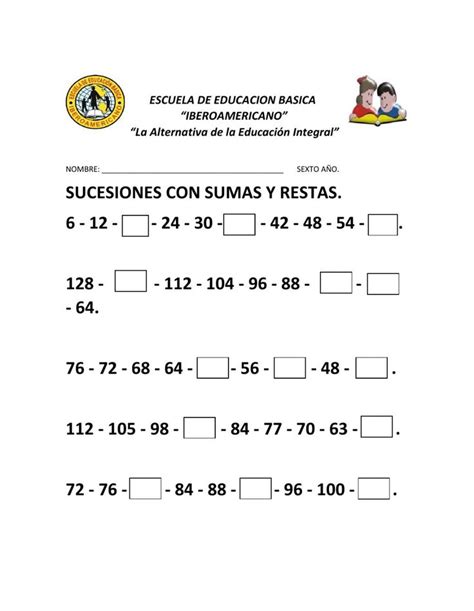 Ejercicio De Sucesiones De Sumas Y Restas Suma Y Resta Educacion Integral Sucesiones