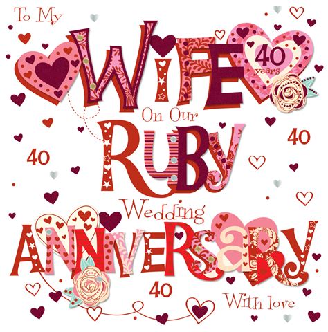 There's nothing like a healthy dose of humor to keep a relationship going and these fun anniversary cards look great and are super easy to happy anniversary cards. Wife Ruby 40th Wedding Anniversary Greeting Card | Cards