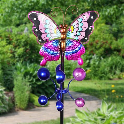 Exhart Hand Painted Butterfly Wind Spinner 9 In X 38 In Garden Stake
