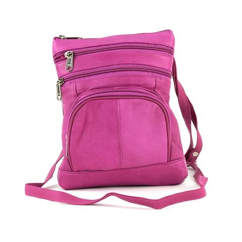 Leather Genuine Crossbody Purse Bag Multi Pocket Pink By Improving