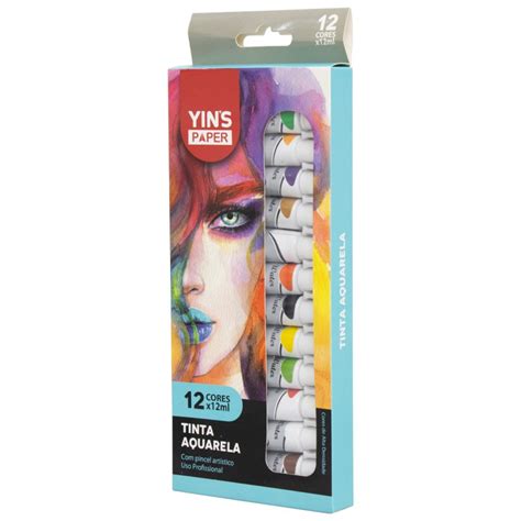 Tinta Aquarela 12 Cores Bisnaga Pincel YP7643 Yin S Shopee Brasil