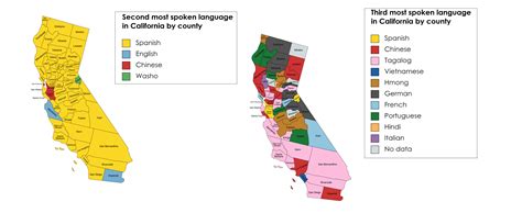 Second and third most spoken languages in California by county : r/MapPorn