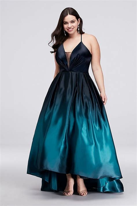 Strappy Satin Ombre High Low Plus Size Ball Gown Davids Bridal