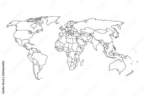 World Outline Map Vector Isolated On White Background Black Map