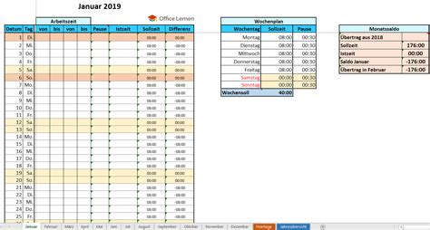 Kapazitaetsplanung excel vorlage kostenlos real. Excel Arbeitszeitnachweis 2019 mit Soll, Ist, Saldo und ...